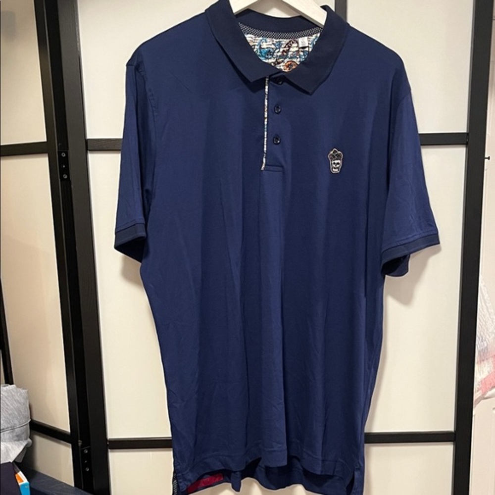 Robert Graham Skull Lucifer Embroidered Men's Blue Polo Shirt  Classic Fit Xl